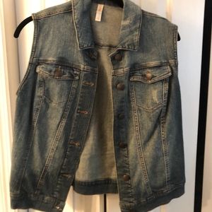 Sleeveless Distressed Denim Jacket